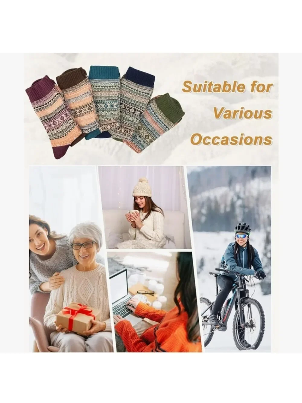 5 Pair Women's Patterned Wool Blend Socks